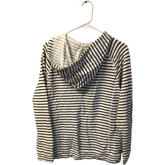 J.Crew Womens M Black White Sweatshirt Drawstring Hoodie Pullover Striped - Picture 6 of 9
